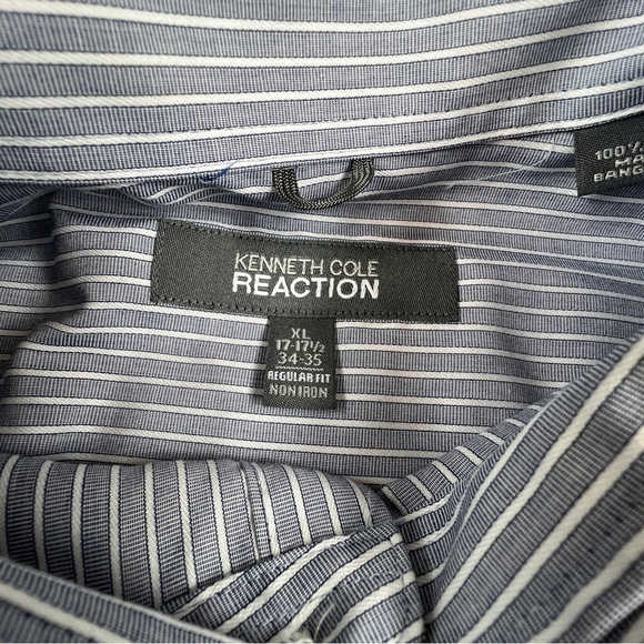 Kenneth Cole Reaction Shirt Mens Size 17-17.5 34-35 Button Down Gray Stripes - Picture 6 of 9
